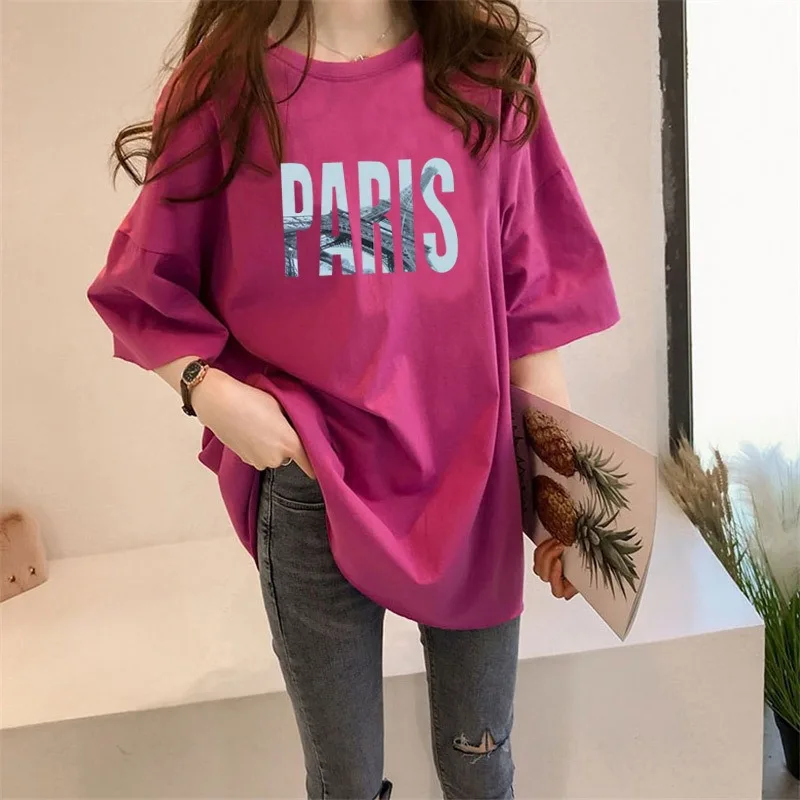 

Summer Loose Graphic T-shirt Short Sleeve Top Women Y2k Clothes Korean Fashion Casual Harajuku Black Long Tshirts for Women 2024