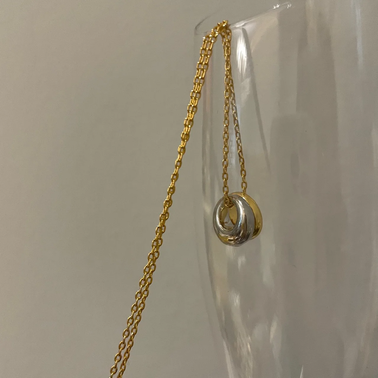 Collar de latón con colgante doble de oro de 18K para mujer, 2 tonos, joyería de diseñador de fiesta, vestido de pasarela, Japón, Coreano