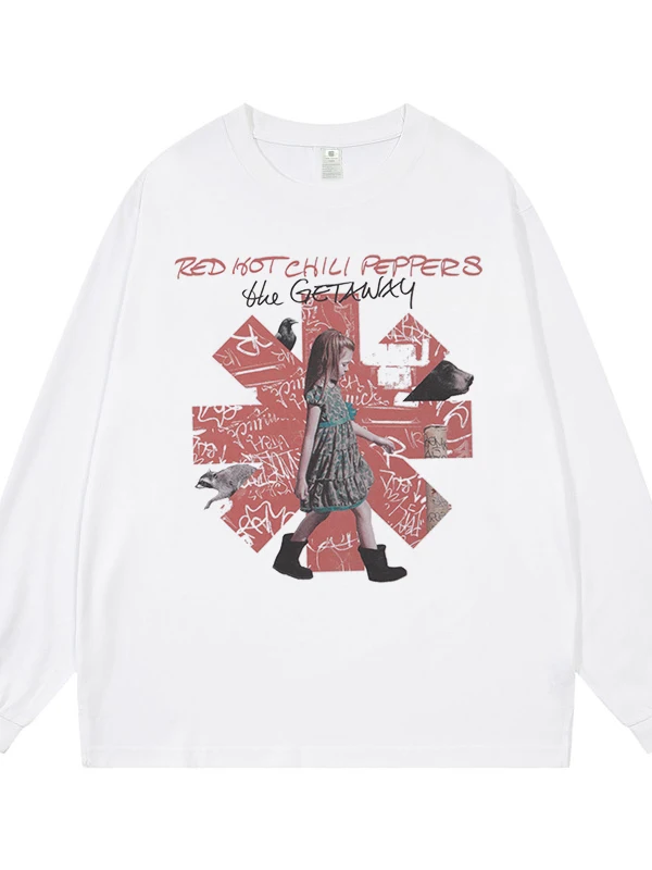  Vintage American Streetwear Long Sleeve T-Shirt Direct Print Rock Band Youth Fashion Breathable Cotton
