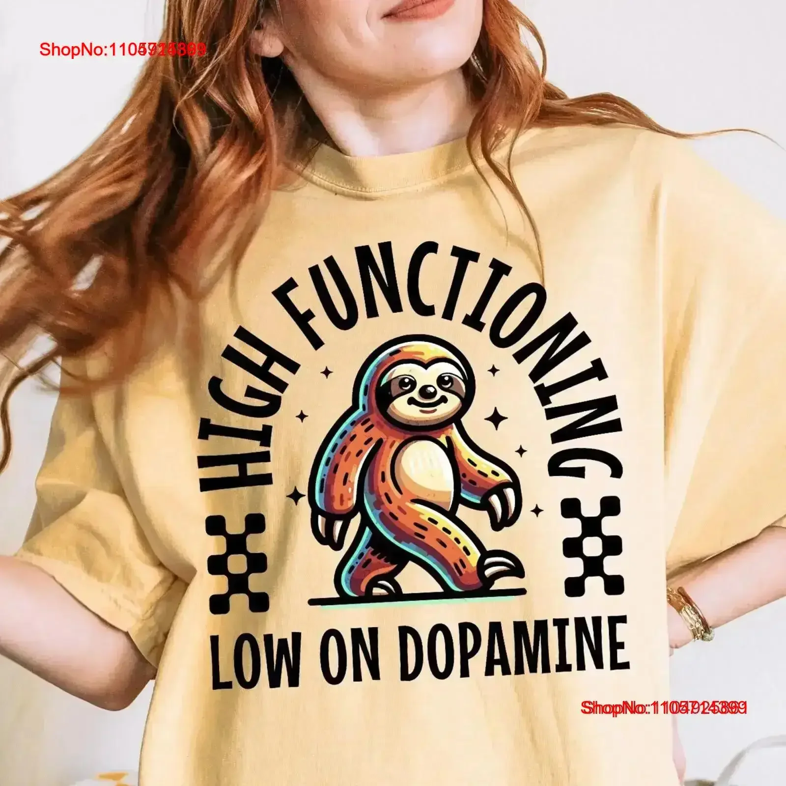 Funny ADHD Low Dopamine Sloth T Shirt Trendy Mental Health for Neurodiverse AudHD ADD Late Diagnosis Adults vintage Washed Soft