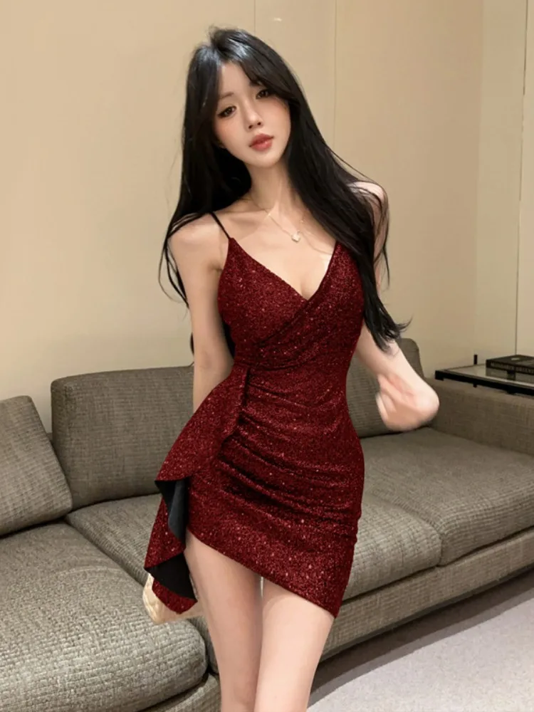 

Сексуальное женское облегающее платье-футляр с V-образным вырезом и бретелями, красное, с завышенной талией, летнее, модное, Pure Desire Ciwalk Princ Gown