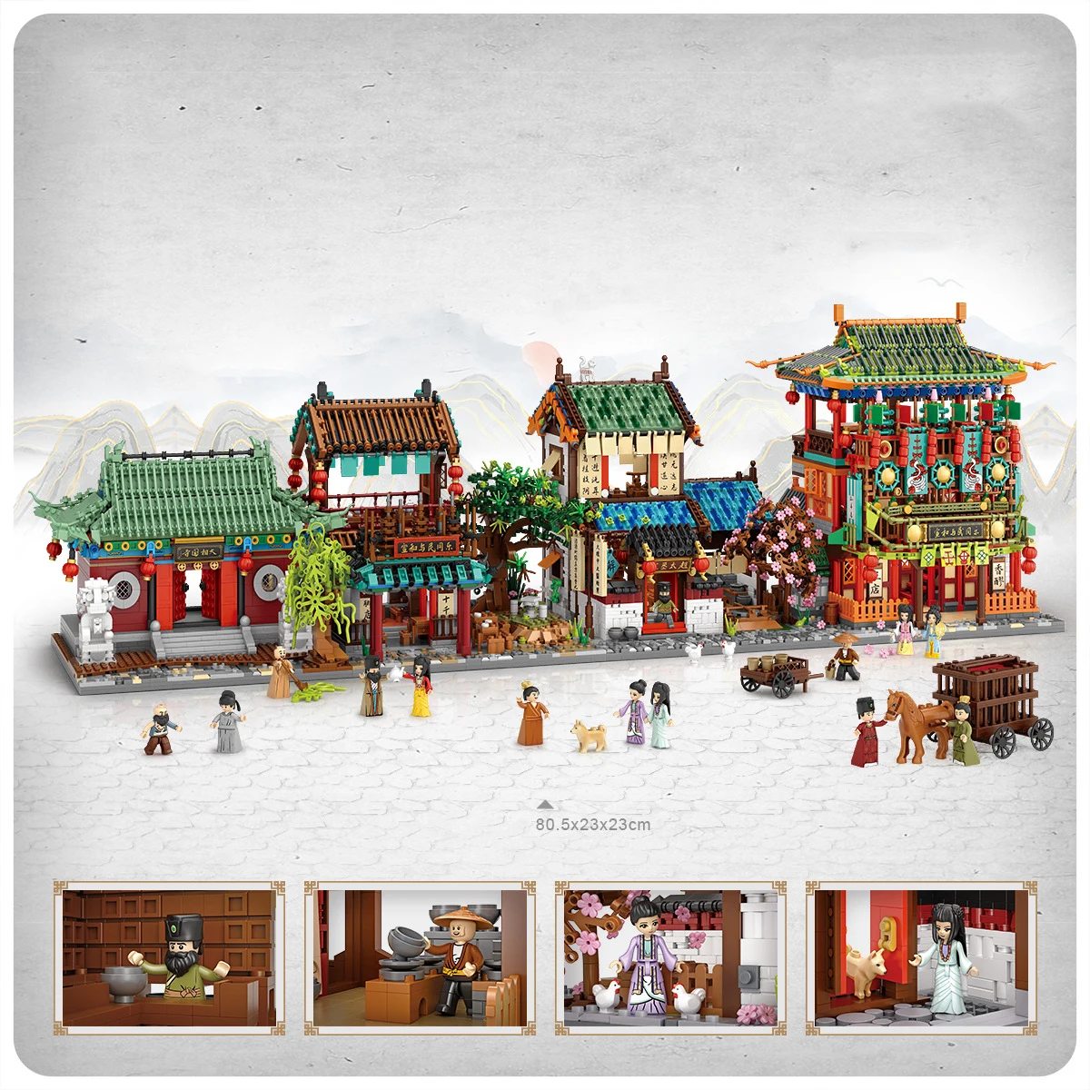 Creative Chinatown City Street View Mini Block China Restaurant Wine Shop Temple Pharmacy Building Bricks Figures Assemble Toys