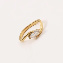 Elegant Mariquesa Cubic Zirconia Ring Gold Plated Titanium Steel MS Ring for Women