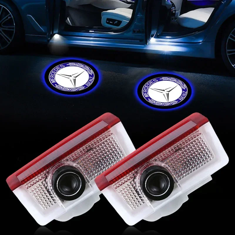 Hd led porta do carro luz de boas-vindas projetor laser para mercedes benz a b c e g m r s amg ces cla clg clk cls classe eqc gla glb glc