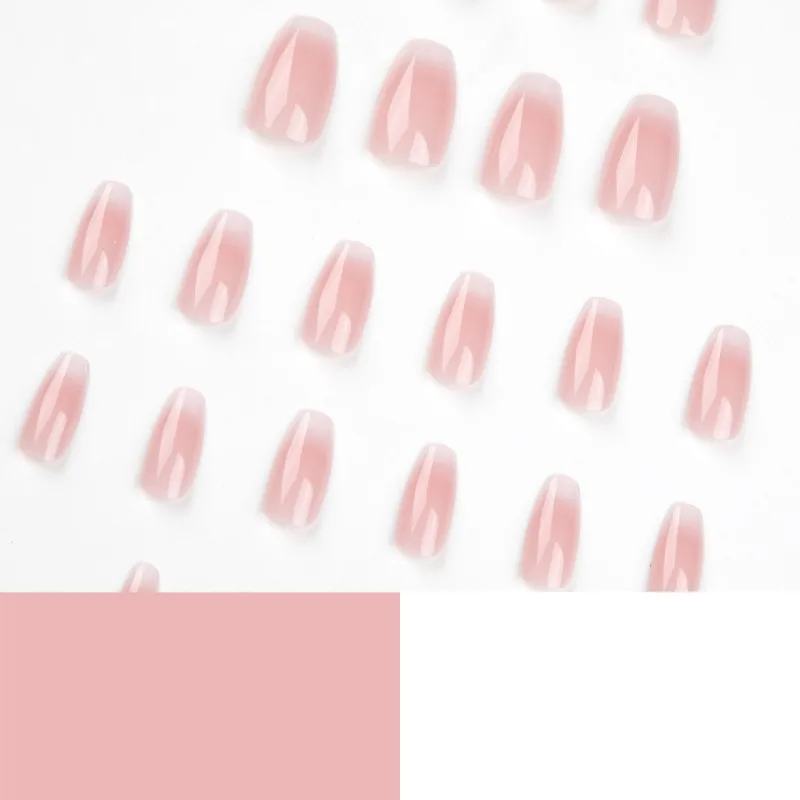 24 Pcs Pink and White Gradient Nail Enhancement Short Nail Patches  Wearing Style Nail Patches Press on Nails For Lovely Girl