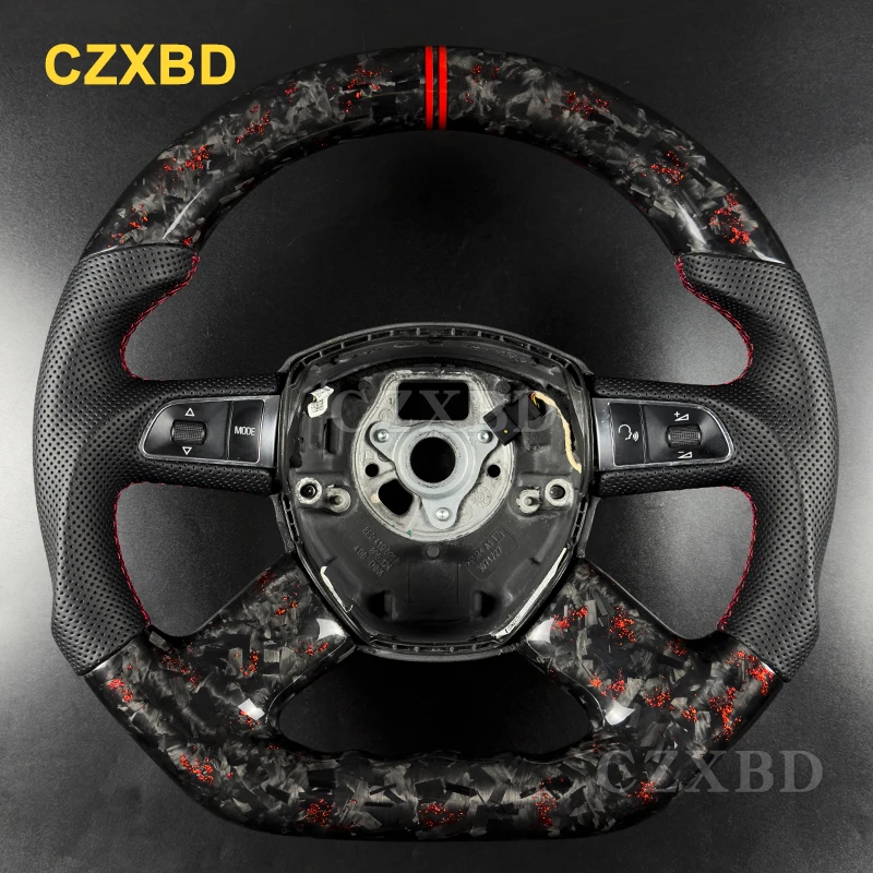 For Audi A3 8p 2005-2012 Q5 Red Foil Forged Carbon Fiber Steering Wheel Customized High Quality Leather
