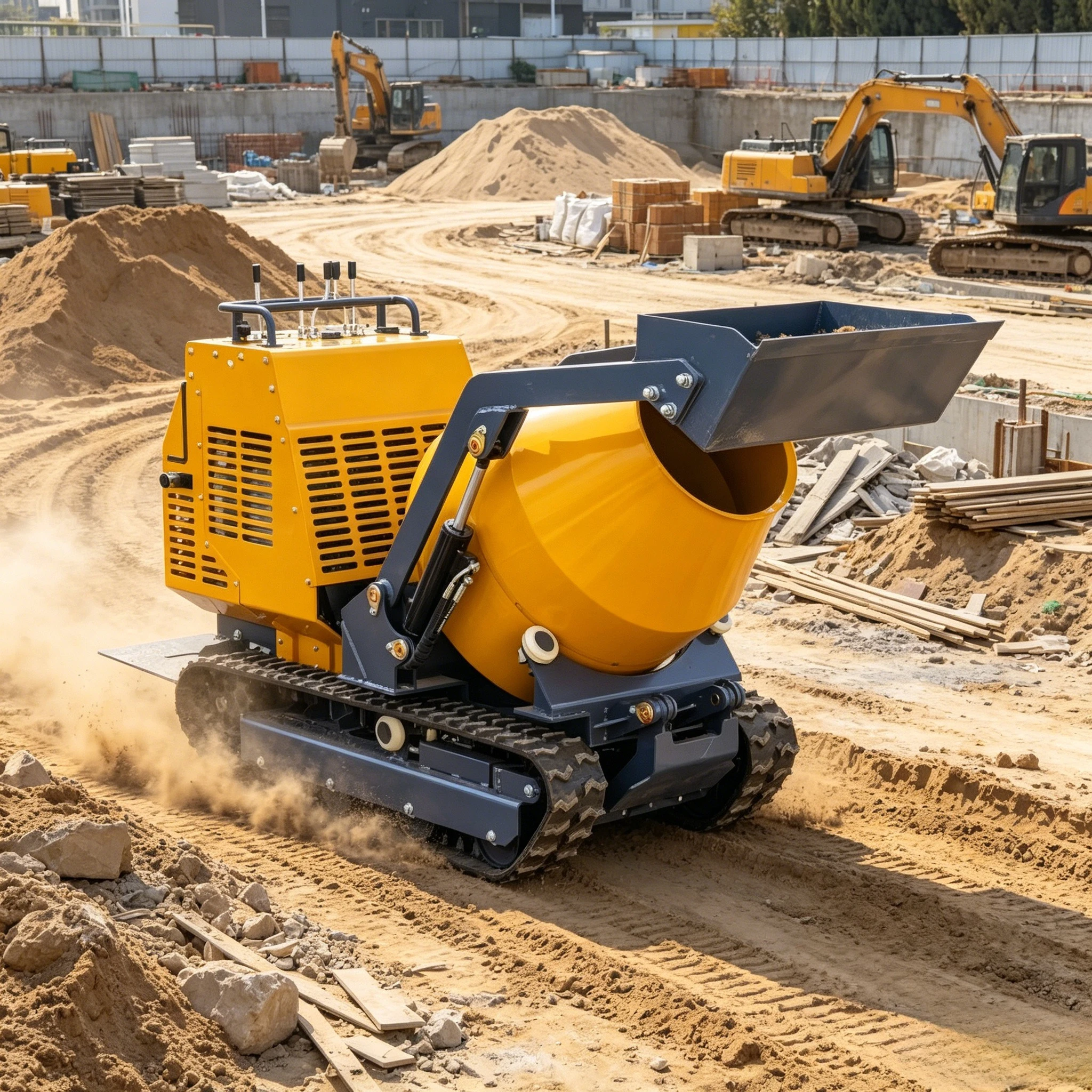 Customized Mini Crawler Type Self-Loading Track Concrete Mixer Dumper 7.5kW Motor Manual Discharge Pump Core Components 10M/H