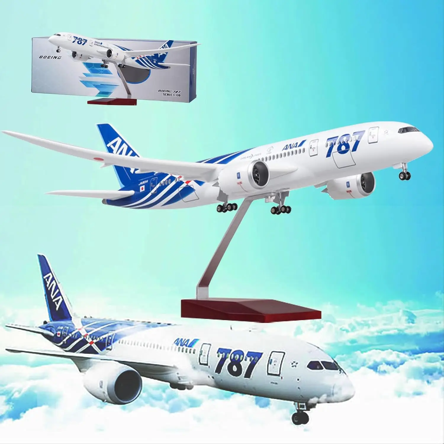 1:130 Scale Aircraft Model Jet Japan ANA Airlines B787 B787 Dreamliner Resin Airplane with Lights and Wheels Souvenir Plane Gift
