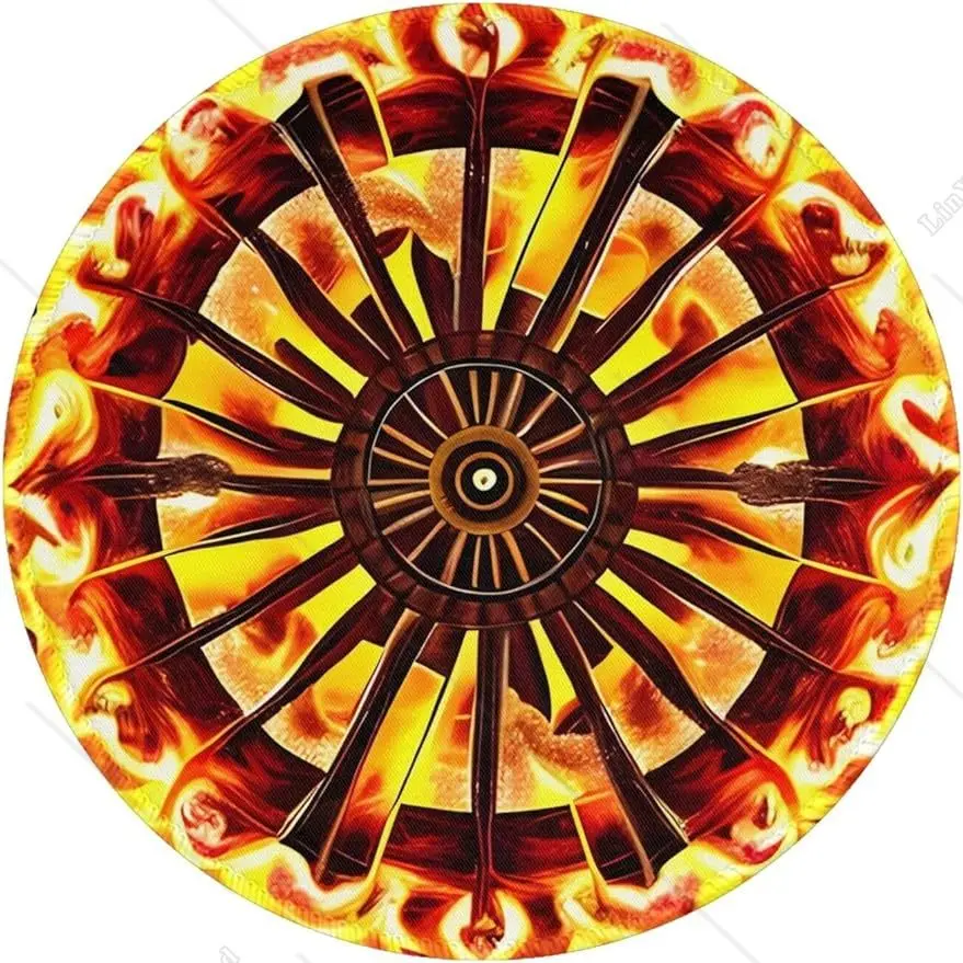 Flame Wheel Mousepad Non-Slip Rubber Base Sewed Edge Round Gaming Mouse Pad Waterproof Mousepad for Laptop Office Work Computer