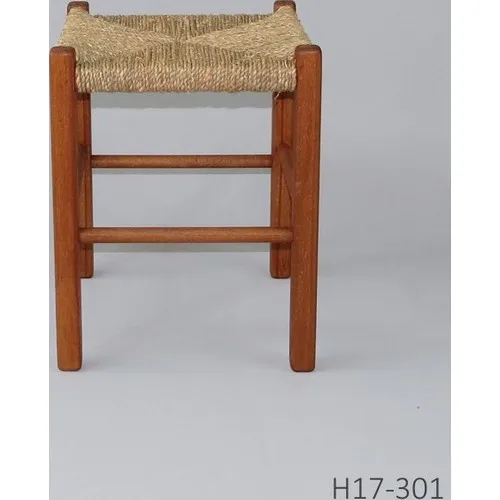 Straw Braided Wood Stool Walnut 45cm (35cm x 35cm)