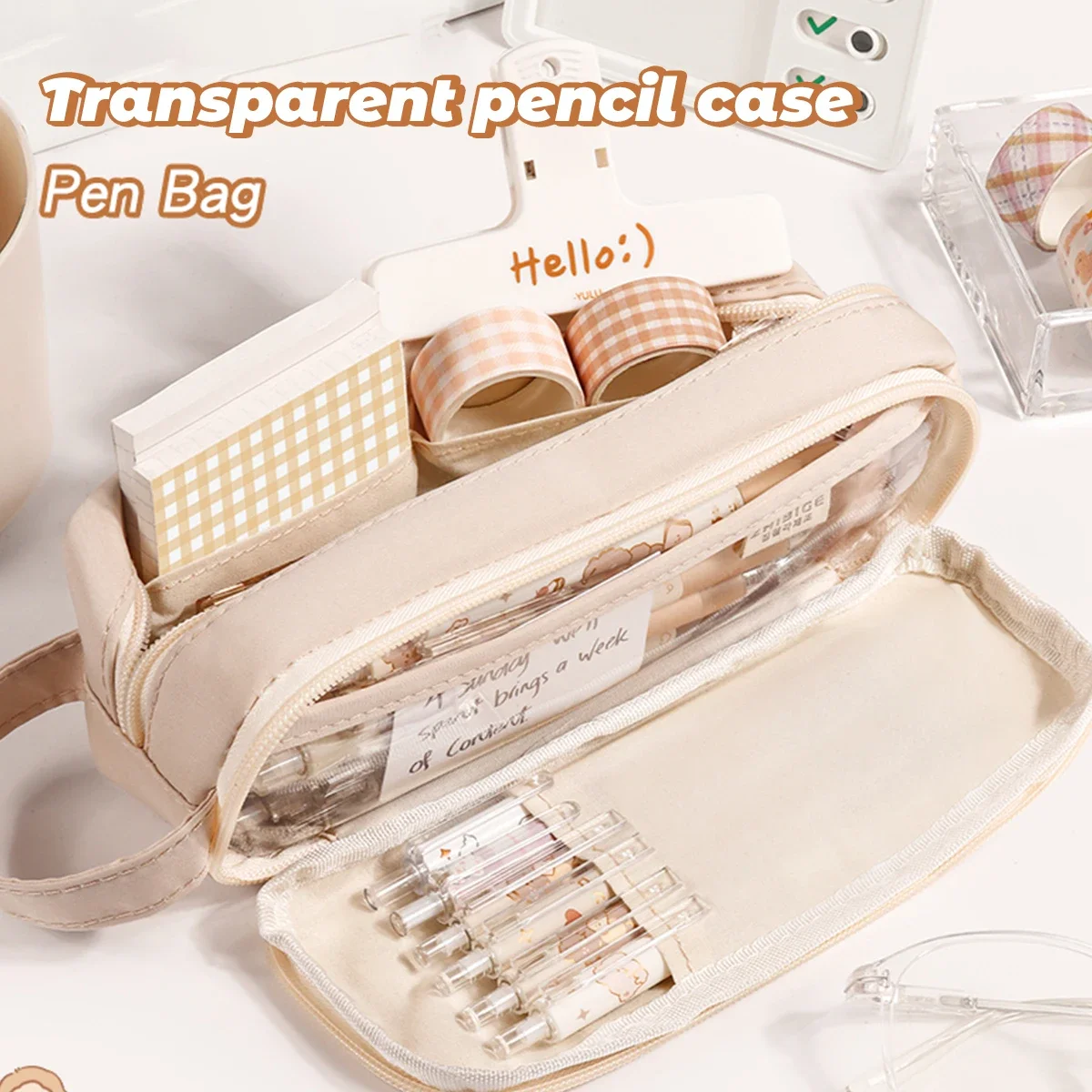 1pcs Transparent Pencil Case Large Waterproof Pen Bag Multifunction Storage Box School Office Supplies  Stationery Capacity