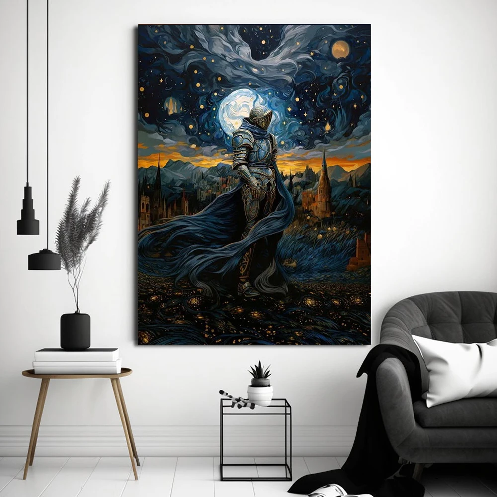 5D DIY Full Drill Round Diamond Painting Blue Fantasy Galaxy Knight Cross Stitch Mosaic Art Embroidery Wall Painting Home Decor