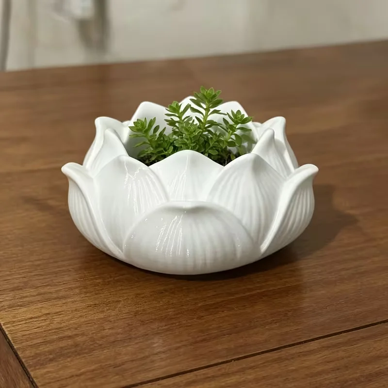 Pot de fleurs en forme de lotus blanc imprimé en 3D, mini-bol pour plantes succulentes, petit récipient pour plantes et cactus