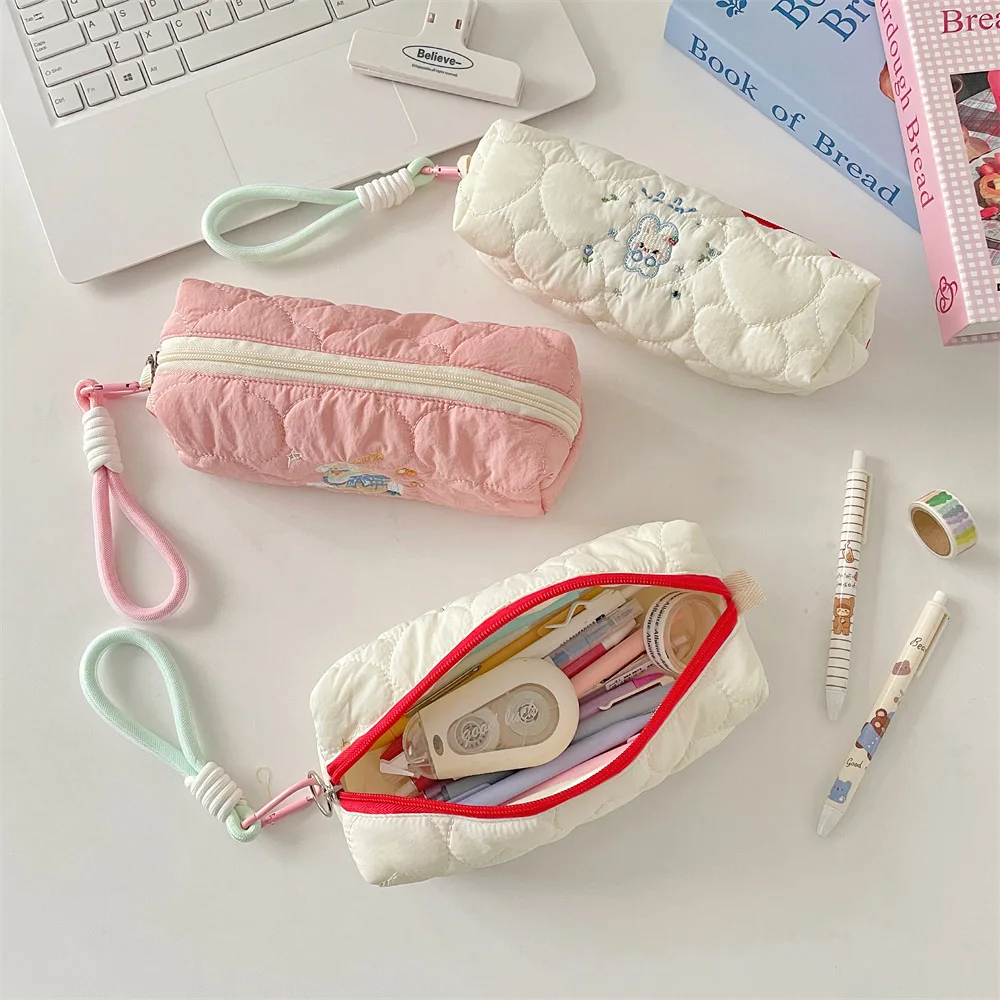 Cartoon Embroidery Large Capacity Soft Pencil Case for Students Girls