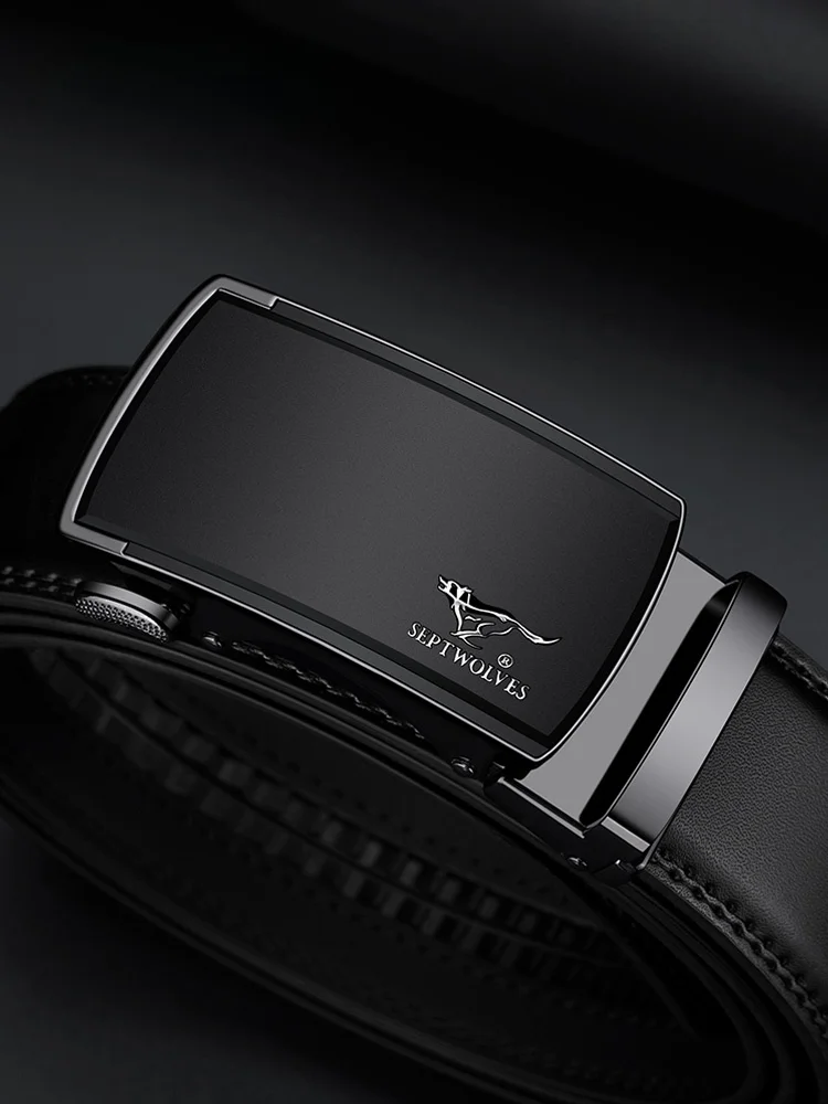 septwolves-本革ベルトメンズカジュアル自動バックル純粋な牛革ジーンズベルトギフト軽量合金バックルウエストベルト