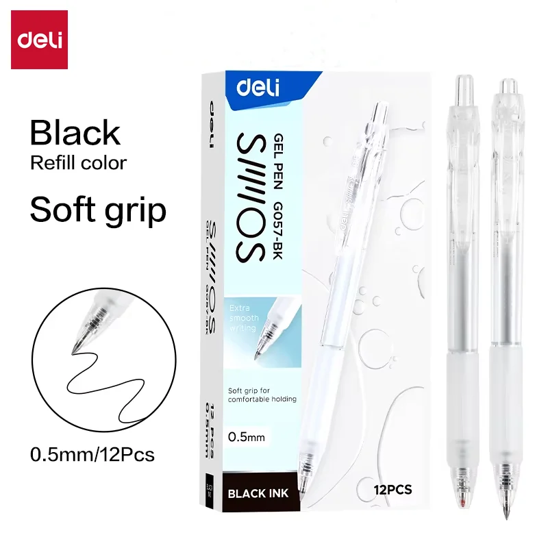 DELI Büro-Gelstift-Set, 12 Stück/Box, 0,5 mm, weiche Griffstifte, glatte blaue schwarze Tinte für professionelles Schreiben, Geschäfts- und Bürobedarf – Detail 1