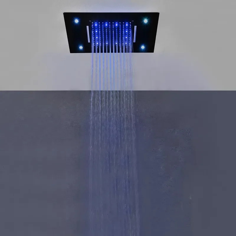 Bathroom Black Shower Set 304 Stainless Steel Ceiling LED Rainfall Waterfall Shower Head System Thermostatic Mixer Faucets