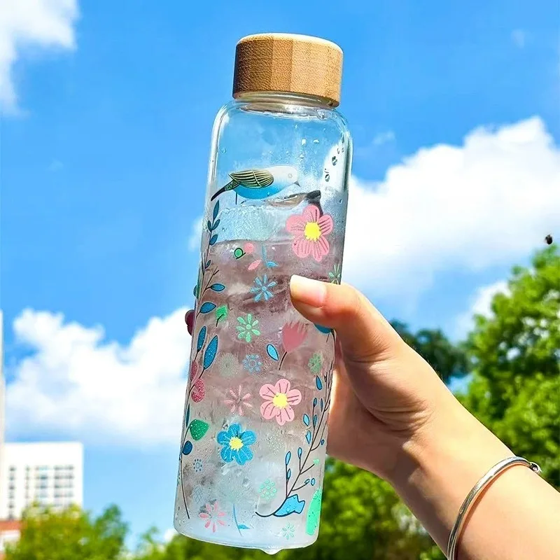 Temperature Changing Glass Cup Large Borosilicate Sports Water Bottle Heat Transfer Gift Mug for Cold Brew & Travel