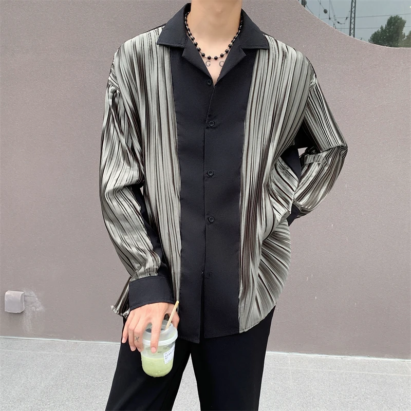 S-3XL Men Shirts Striped Streetwear Trendy Korean Style Lapel Handsome Classic Tops All-match Comfortable Baggy Advanced Chic