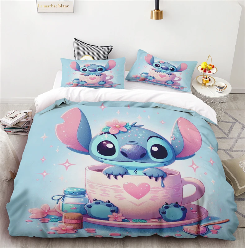 Cartoon Stitch Printed Bedding Set 2-3 Piece Set Pillowcase Comfortable Duvet Cover Children Adult Double Bed Full Size