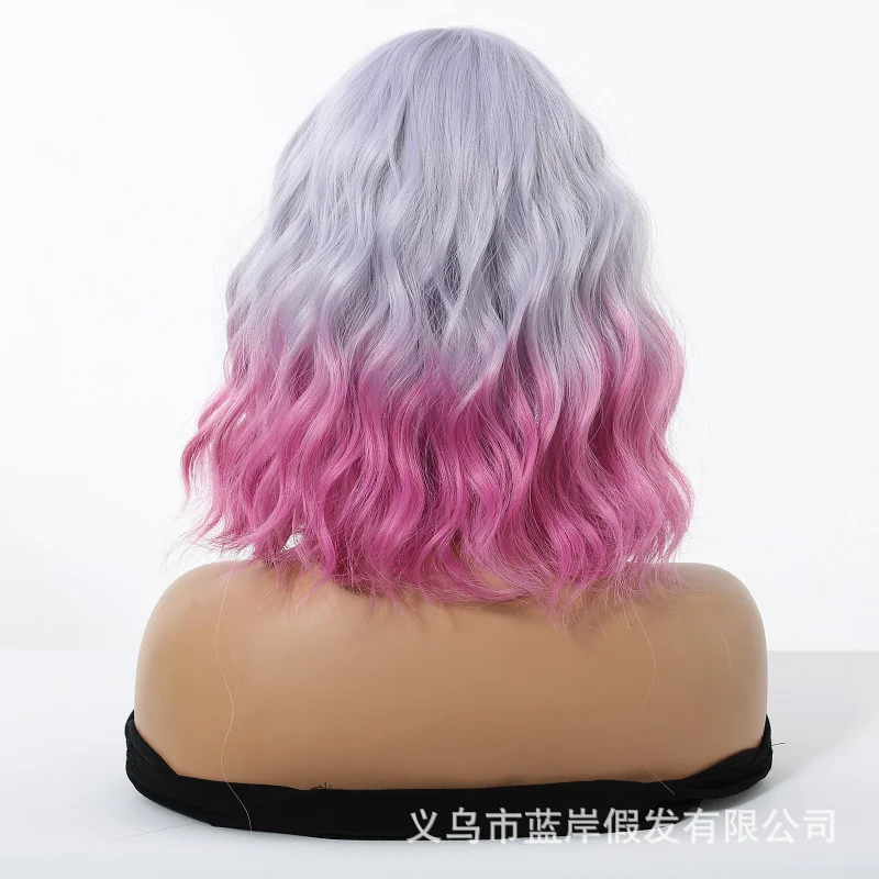 Halloween cosplay colorful short curly for women, full head set, dreamy purple bob synthetic hair wig