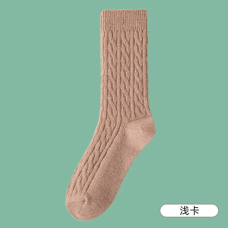 3/6 Pairs Spring and Autumn Solid Color Plus Velvet Sleeping Twisted Wool Stacked Socks Women Winter 2024 Socks Thick Warm Socks