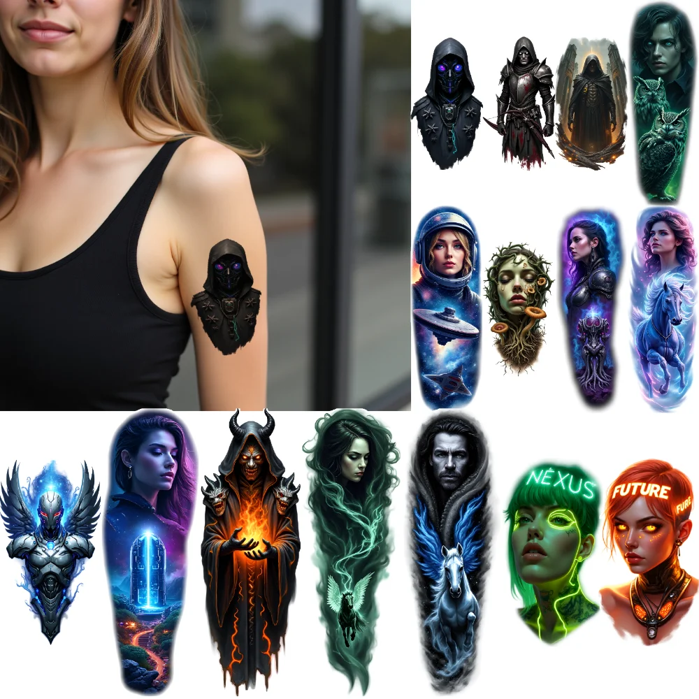

12pcs Temporary Tattoo Fantasy Characters Waterproof Long-lasting Body Stickers Mythical Creatures Space Themes For Thighs
