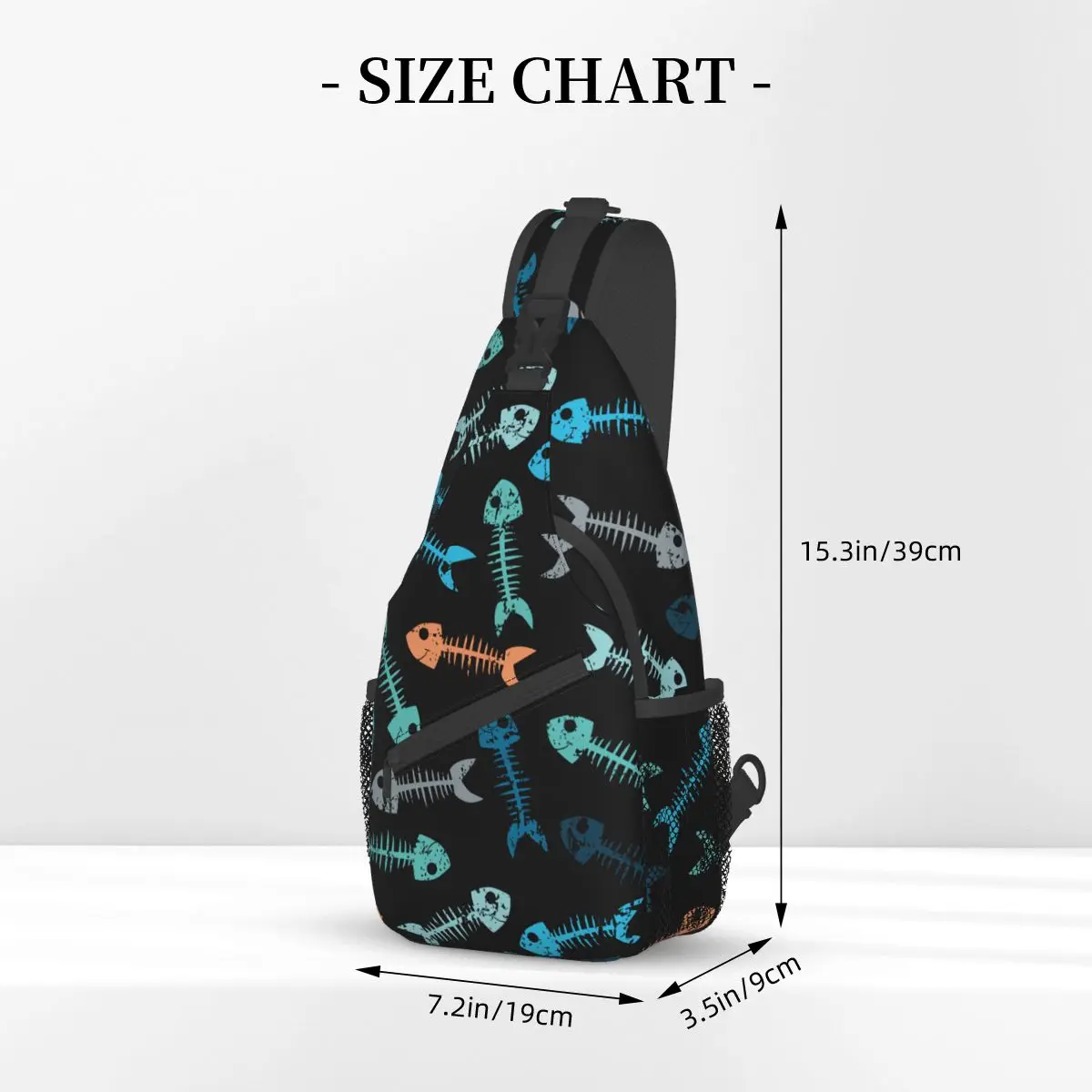 Fish Bones Crossbody Sling Bags Casual Peito Bag Animal cartoon Shoulder Backpack Daypack para Caminhadas Outdoor Sports Pack