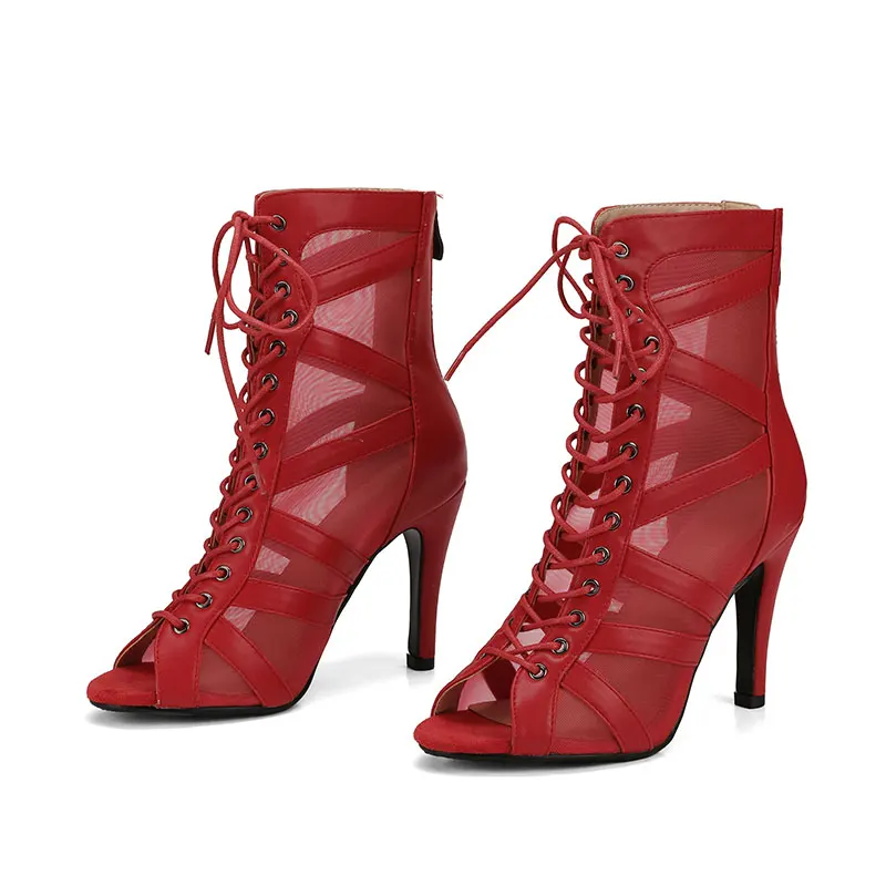 Jazz Dance Boots Women's Spring and Summer Stiletto Dance Short Boots  Lace-up Jazz Dance High Heels Women Dance Shoes