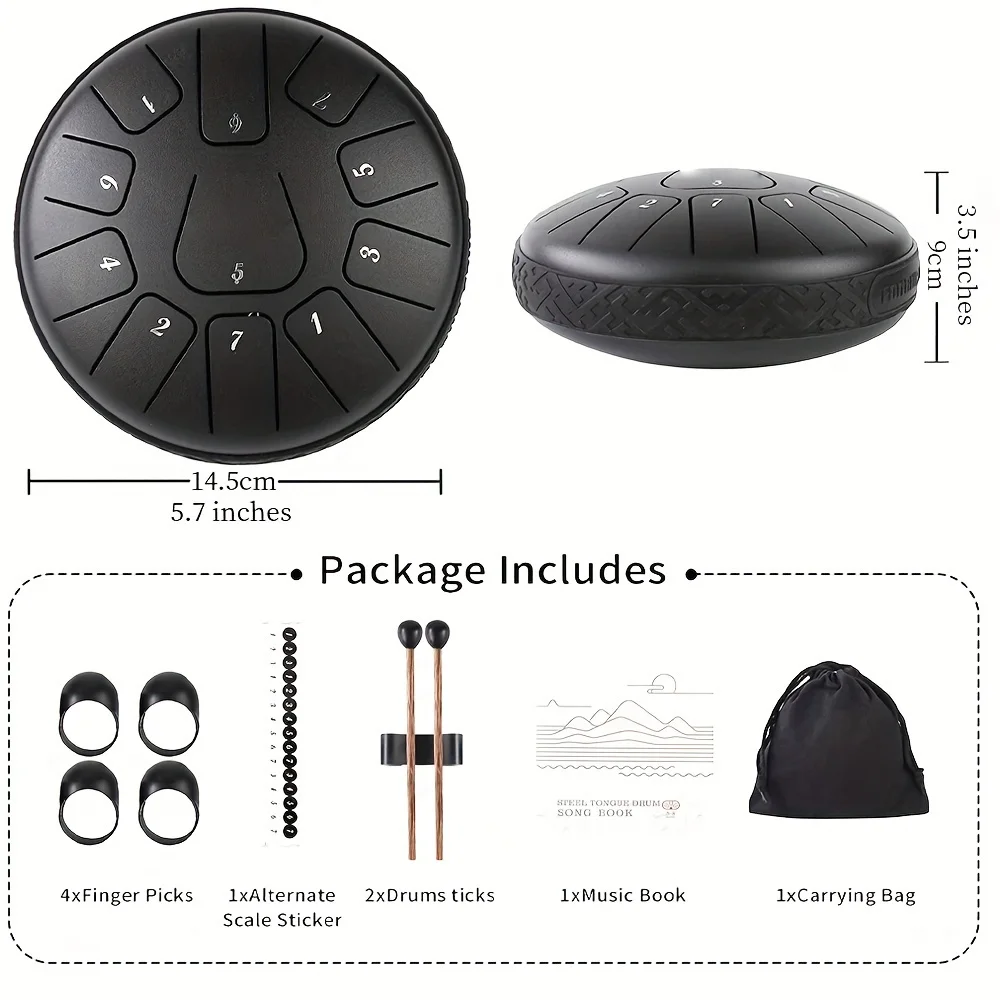 Hluru Mini Steel Tongue Drum 11 Notes 6 Inch Ethereal Drum D Key Mini Handpan Drum with Rubber Mallet