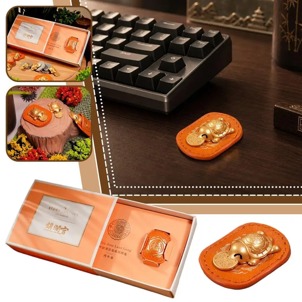 Lucky Golden Turtle Wealth Amulet Leather Case Traditional Chinese Feng Shui Tortoise Pendant Decor Holiday Gift Box Set