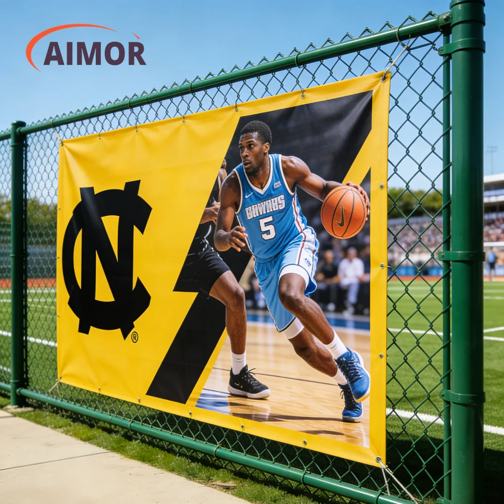 AIMOR pancarta personalizada tela en aerosol para exteriores DIYLOGO publicidad impresión PVC vinilo valla impermeable estadio