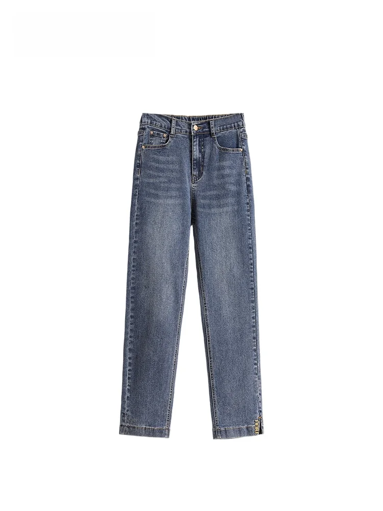 

Джинсы женские с высокой талией, прямые, из денима, зимние, новые, больших размеров, для фигуры типа «груша», универсальные брюки, повседневные, из смесового хлопка со спандексом