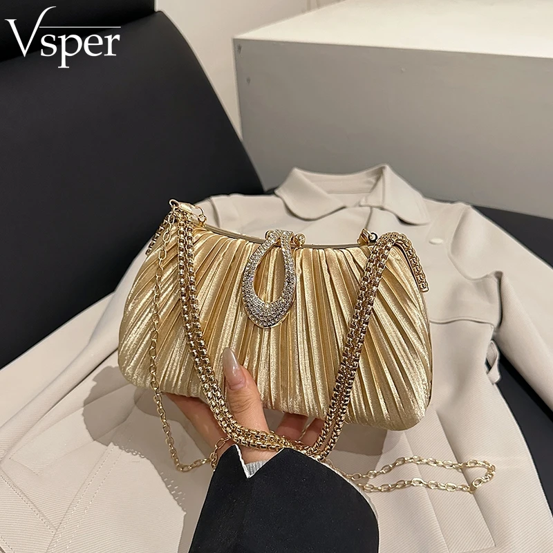 

Женские роскошные вечерние клатчи Vsper, атласные плиссированные сумки для платьев, элегантные маленькие сумки на цепочке через плечо для ужина, свадьбы, вечеринки