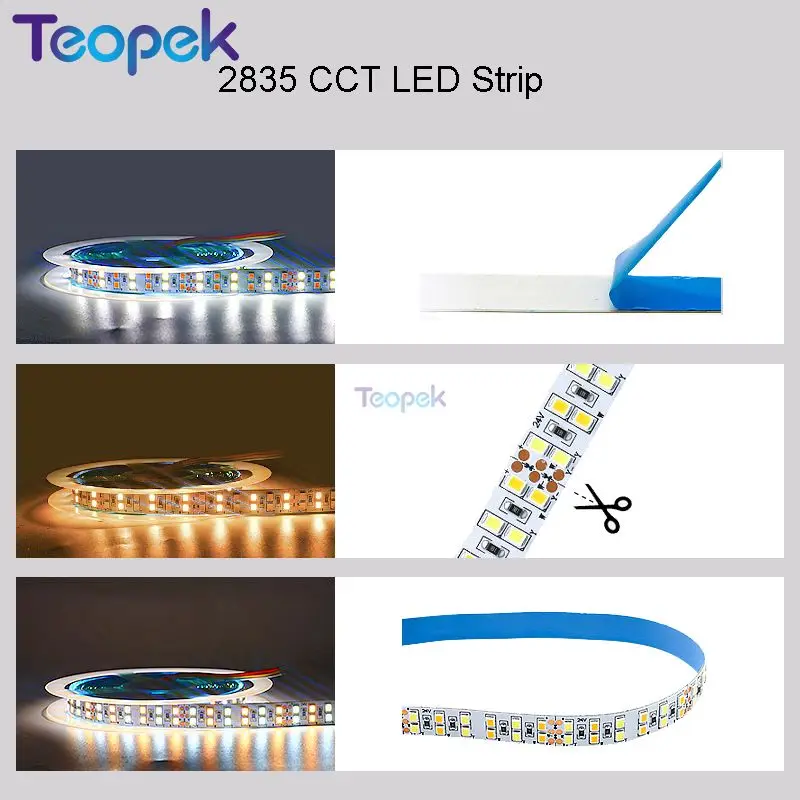 Double Row 2835 CCT LED Strip Light 240LED/m 336 LED/m 5m Dual WhiteColor Temperature Adjustable Flexible LED Tape Lamp DC12/24V