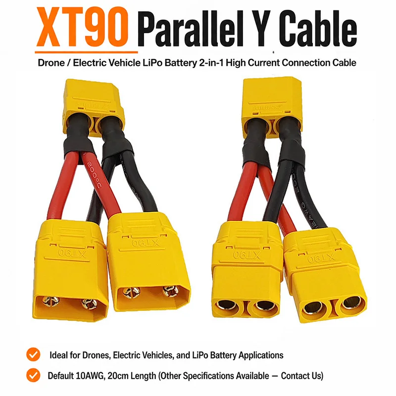 1PCS XT90 Parallel Expansion Connector 2-in-1 High Current Cable for Drone EV Lithium Battery