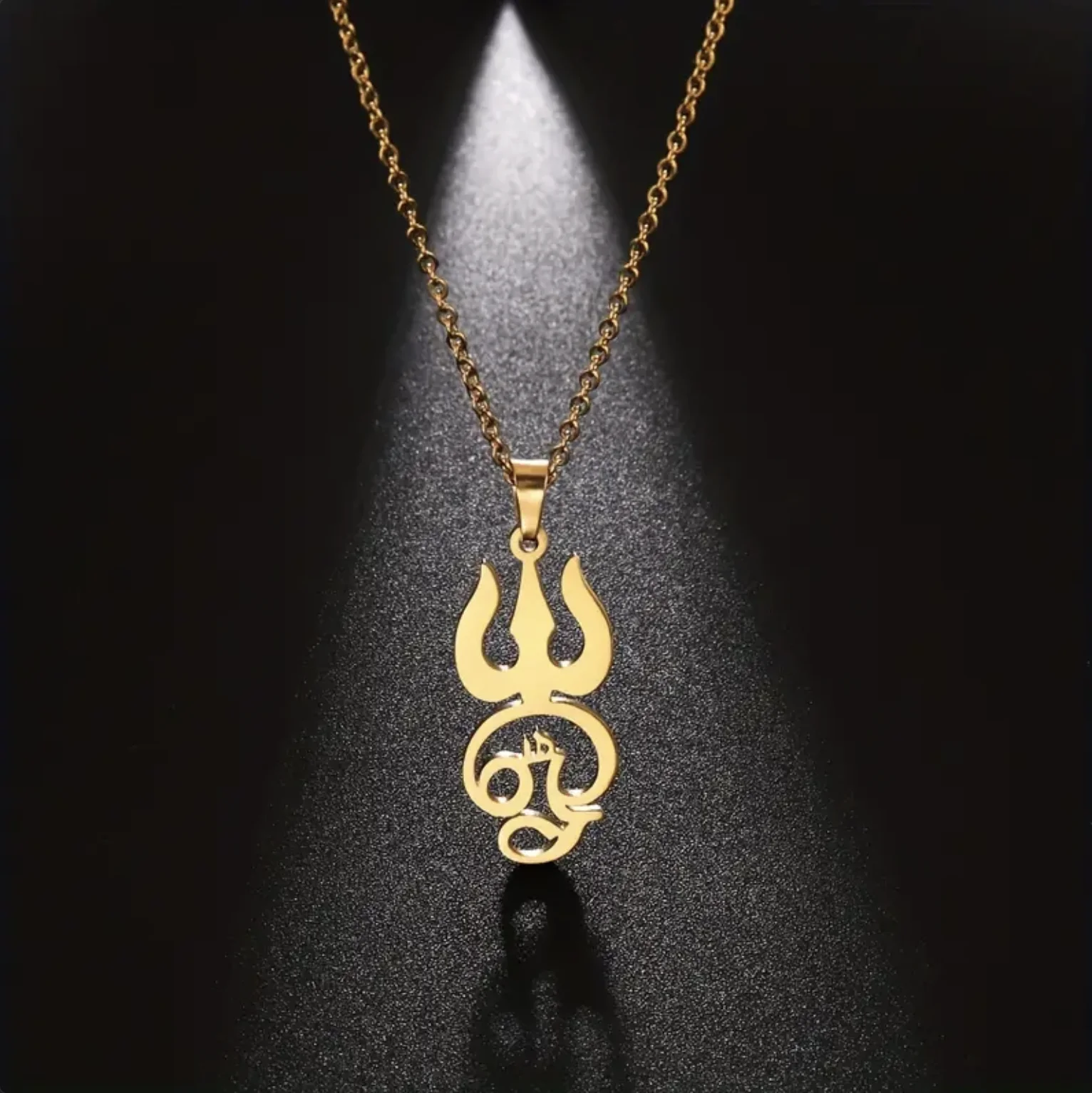 Stainless Steel Shiva Symbol Pendant Necklace - Antique Amulet Jewelry from India