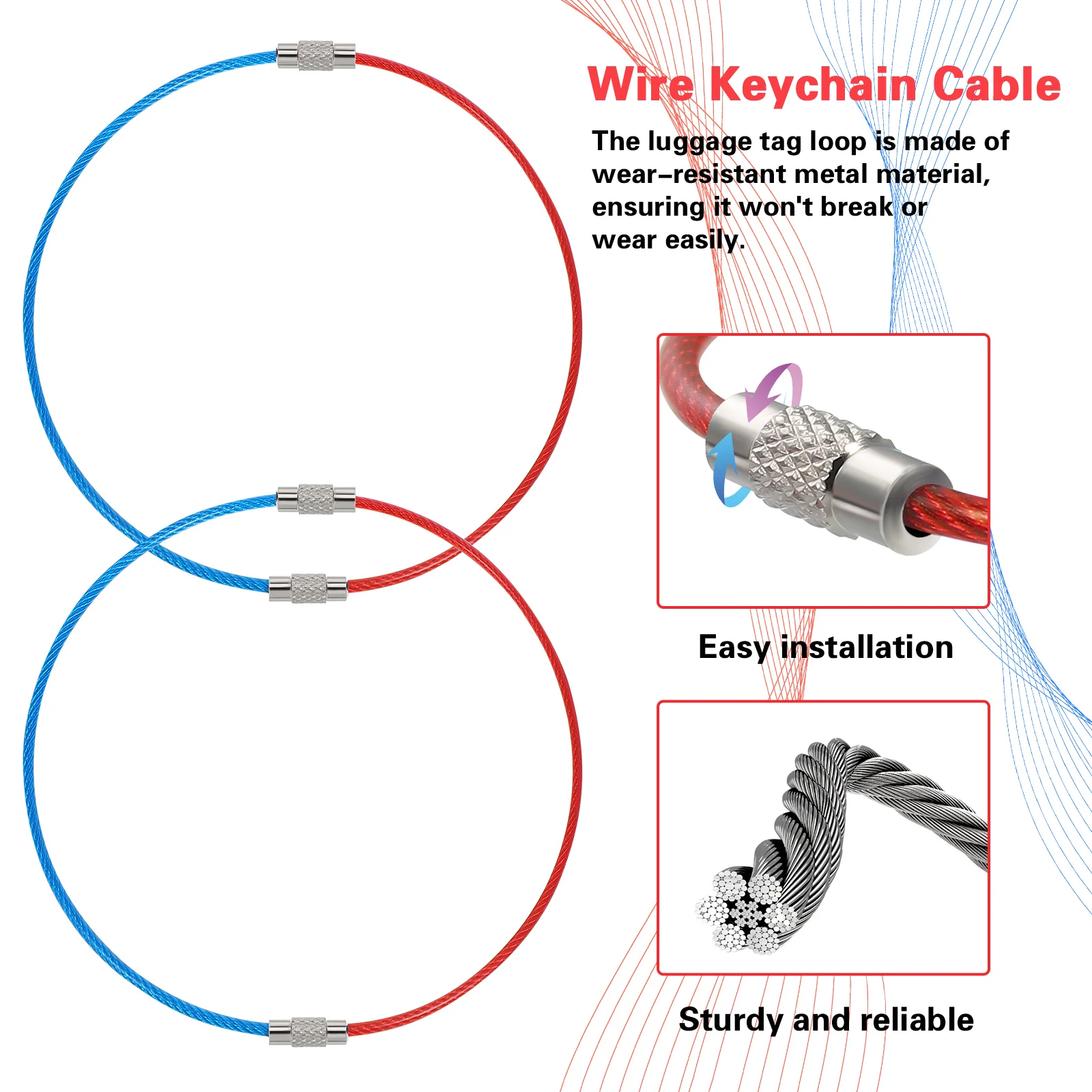 16 Pcs Stainless Steel Wire Ring Keychain Loops Rings Heavy Duty Big Luggage Tag Bag Metal Cable