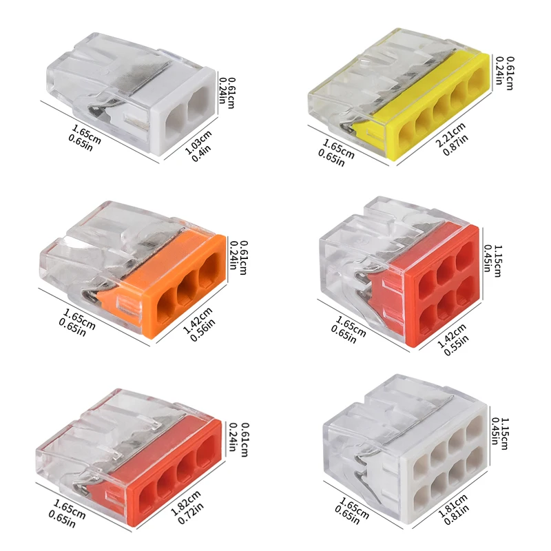 JINH 30Pcs CMK205 Mini Push-fit Connector Assortment 5 Port Transparent Terminal 450V 25A Quick Splice Block