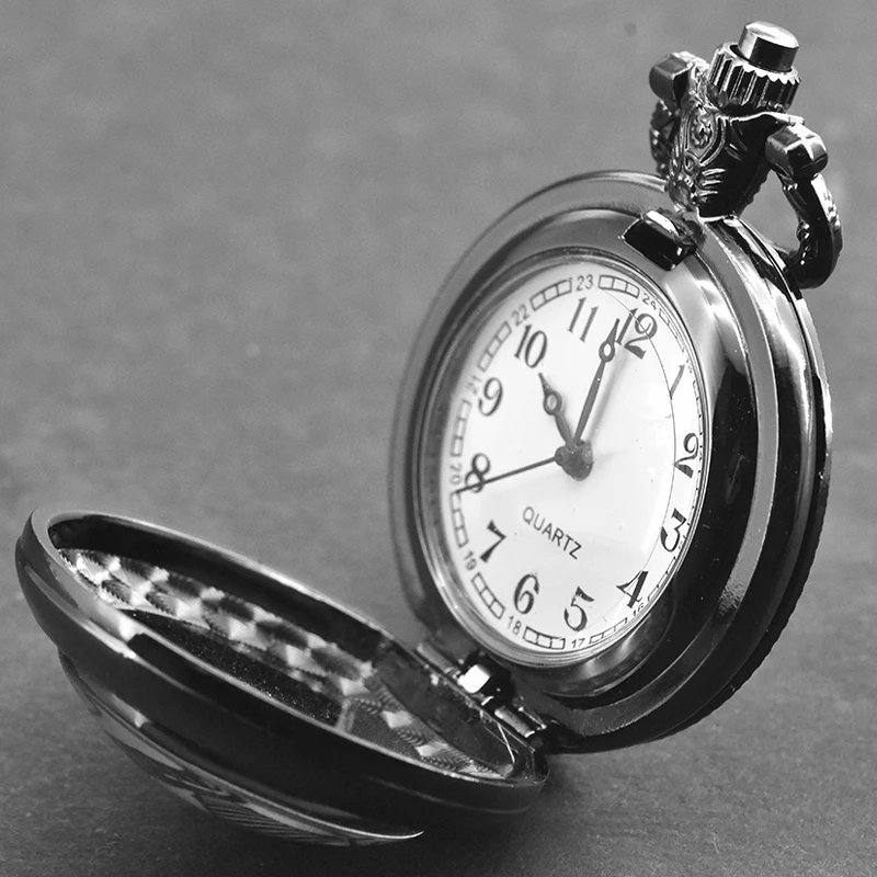 خمر الأسود Steampunk وسيم الملمس متوسطة ساعة جيب كوارتز قلادة قلادة ساعة سلسلة الرجال سلسلة نسائية هدية