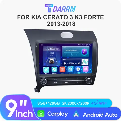 기아 세라토 3 K3 포르테 2013 2018 내비게이션, 안드로이드 12 카플레이, 와이파이, 4G, GPS, 멀티미디어 플레이어