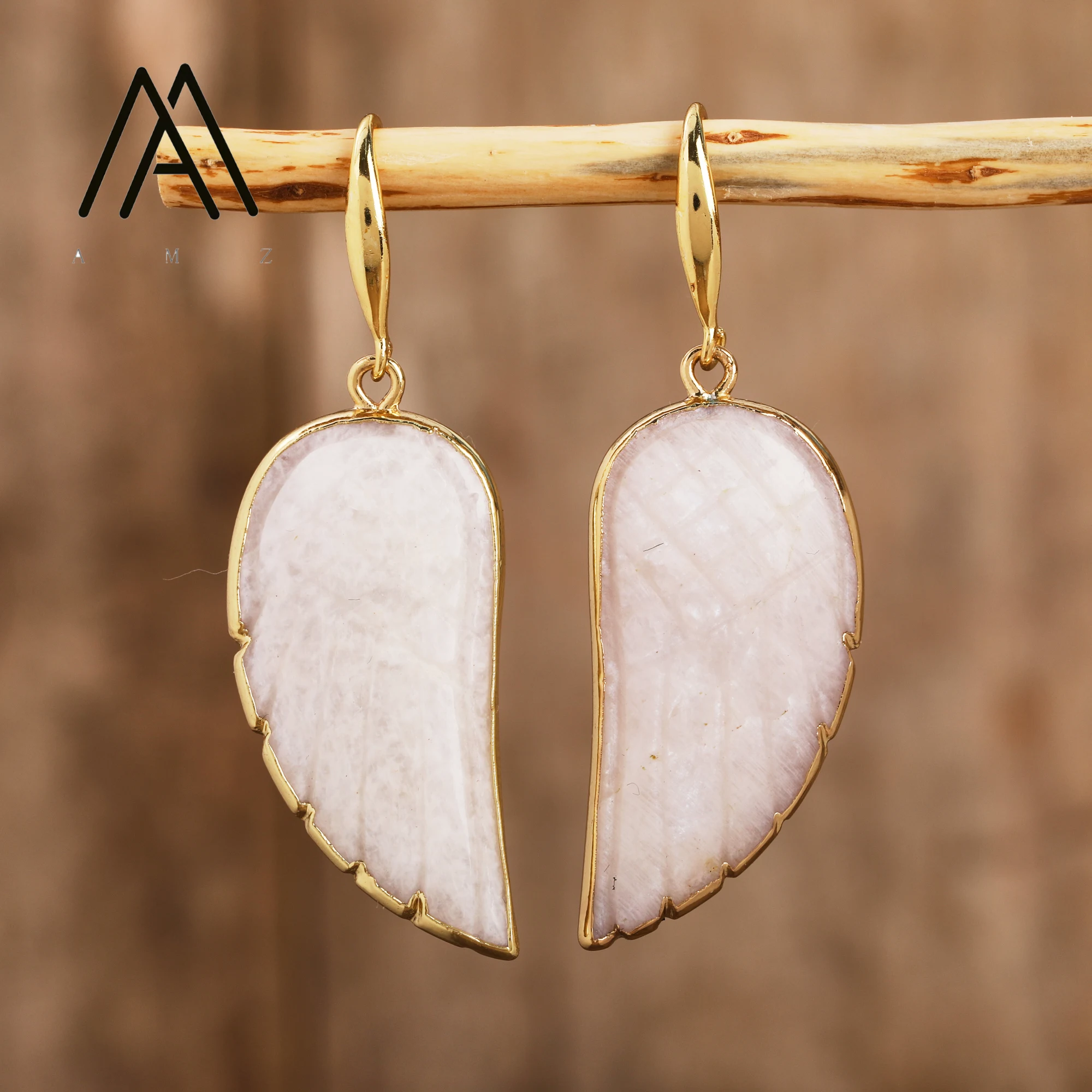 Angel Wing Earrings Natural Multicolored Gemstone Labradorite Earring Unique Fashion Pendant Hook Earrings Daily Party Jewelry