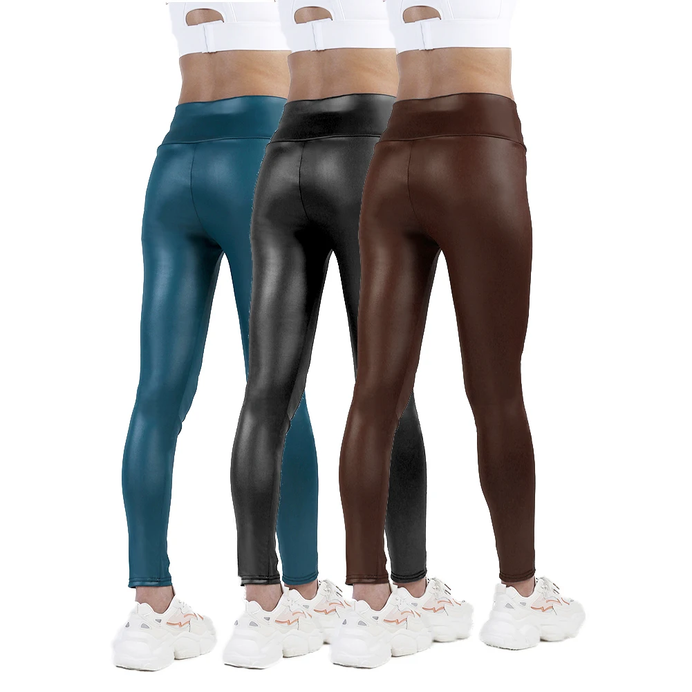 INDJXND pantaloni Sexy in similpelle da donna Leggings Push Up rosso vino vita alta elastica pantaloni sottili in tinta unita Dropshipping