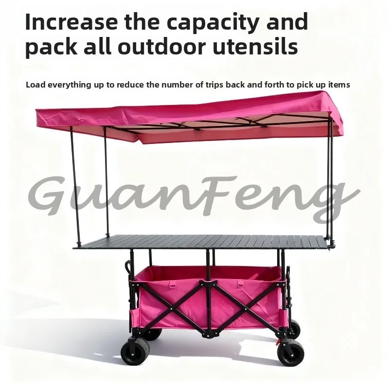 Foldable Lifting Stall Display Rack, Outdoor Night Market & Camping Stall Trolley, Mobile Snack Serving Cart for Business