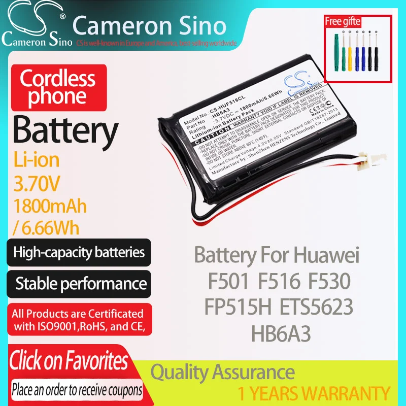 

Батарея CameronSino для Huawei F501 F516 F530 FP515H ETS5623, подходит для беспроводной телефонной батареи Huawei HB6A3, стационарная батарея 1800 мАч