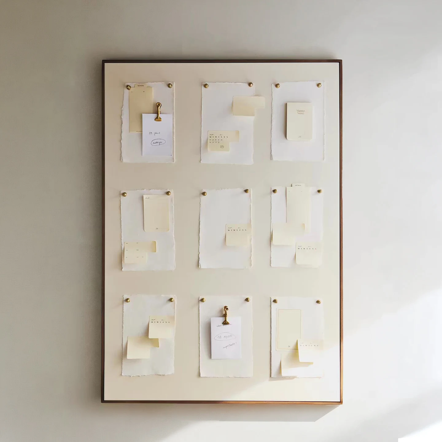 Wood Frame Magnetic Board Beige Surface Wall Mount Photo Display Magnet Bulletin Board Memo Picture Collage Board Minimalist Aes