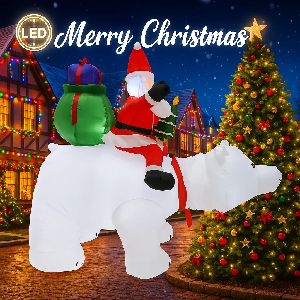 6.89FT Outdoor Holiday Decoration Christmas Inflatable Santa Bear Toy Build-in LED Lights Christmas Supplies Yard Party Decor