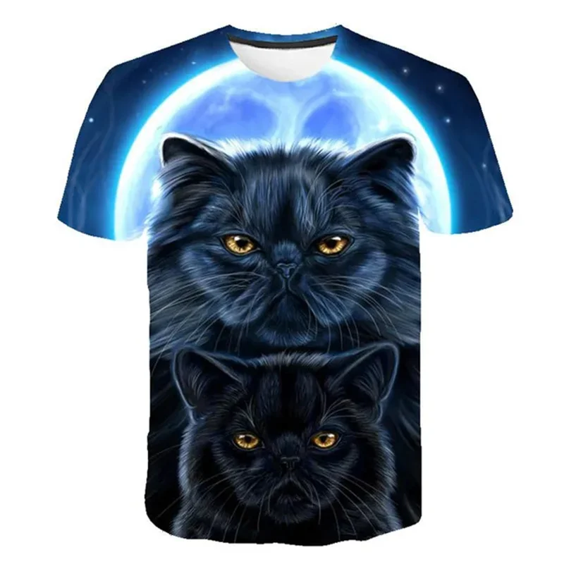 Cute Cat Animal 3D Print T-Shirts Summer Women's Casual Round-Neck Short Sleeve T Shirt Harajuku Tees Y2k Tops Female Clothing