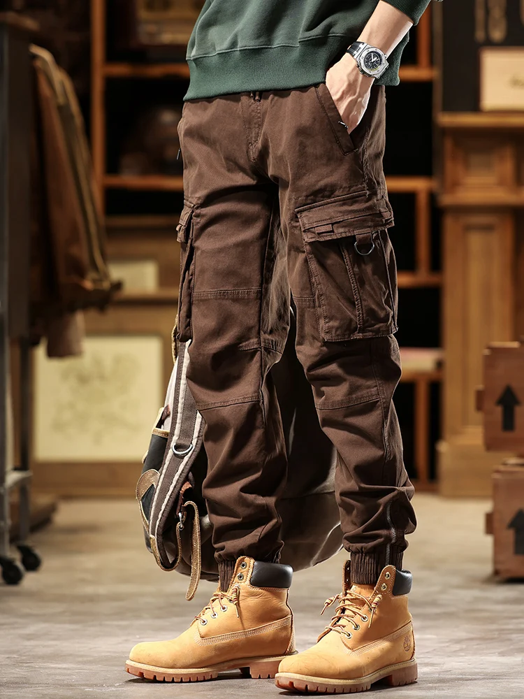 

Retro American Work Pants Men's Spring Autumn Heavyweight Pure Cotton Cuffed Casual Pants Trendy Brand Haome Loose Fit