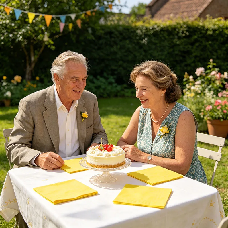 Vibrant Colourful Napkins Tablecloth Yellow Printed Paper for Birthday Wedding Party Family Gathering Essential Gifts Set